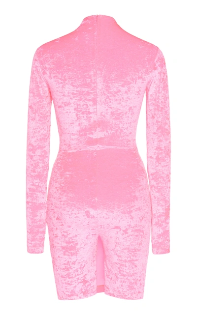 Shop Balenciaga Crushed Velvet Biker Short Mini Dress In Pink