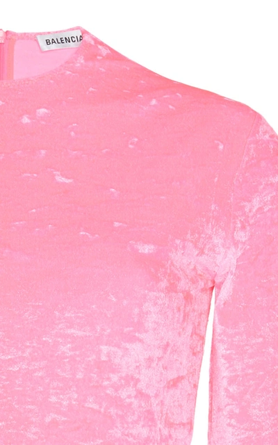 Shop Balenciaga Crushed Velvet Biker Short Mini Dress In Pink