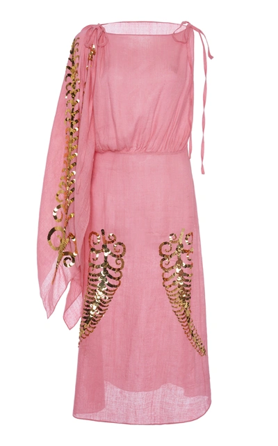Shop Prada Sequin-embellished Silk-georgette Midi Dress In Pink
