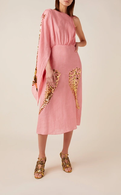 Shop Prada Sequin-embellished Silk-georgette Midi Dress In Pink