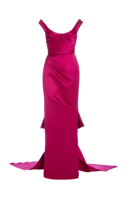 Shop Marchesa Lace-up Silk-satin Gown In Pink
