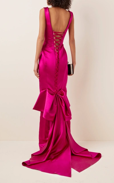 Shop Marchesa Lace-up Silk-satin Gown In Pink