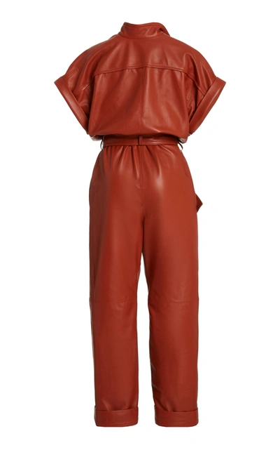 Shop Oscar De La Renta Belted Leather Jumpsuit In Red