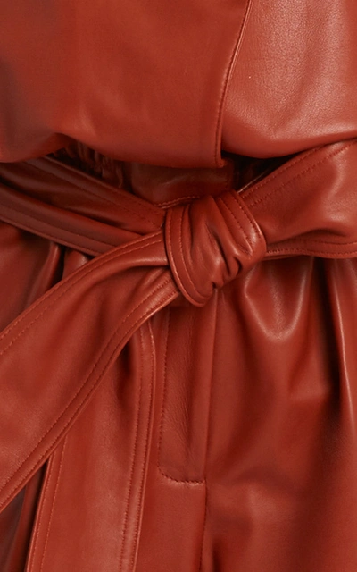 Shop Oscar De La Renta Belted Leather Jumpsuit In Red