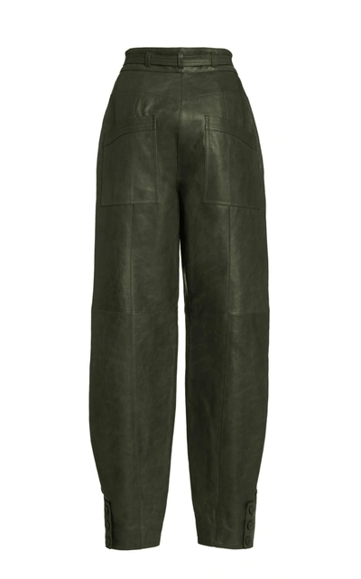 Shop Ulla Johnson Navona High-rise Leather Pants In Green