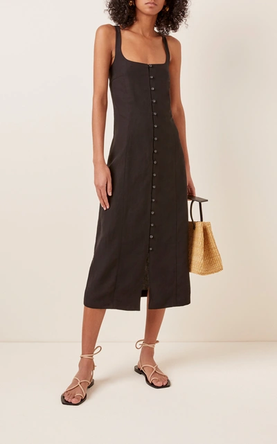 Shop St Agni Ghita Linen-blend Midi Dress In Black