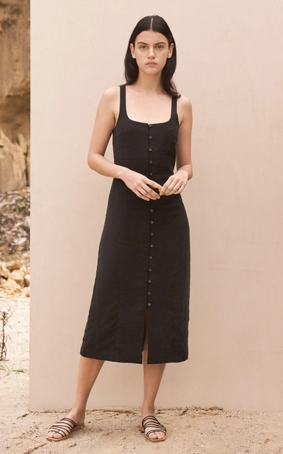 Shop St. Agni Ghita Linen-blend Midi Dress In Black