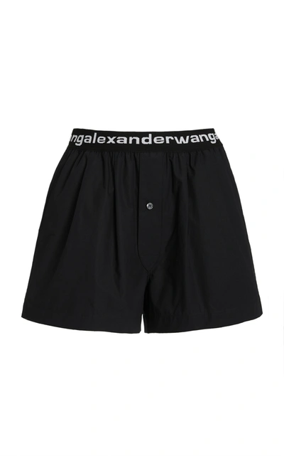 Shop Alexander Wang Logo Pleated Pull-on Cotton Shorts In Black