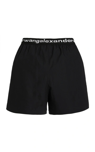 Shop Alexander Wang Logo Pleated Pull-on Cotton Shorts In Black