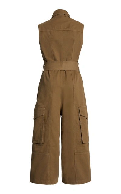 Shop Ami Alexandre Mattiussi Belted Cotton-blend Cropped Jumpsuit In Neutral