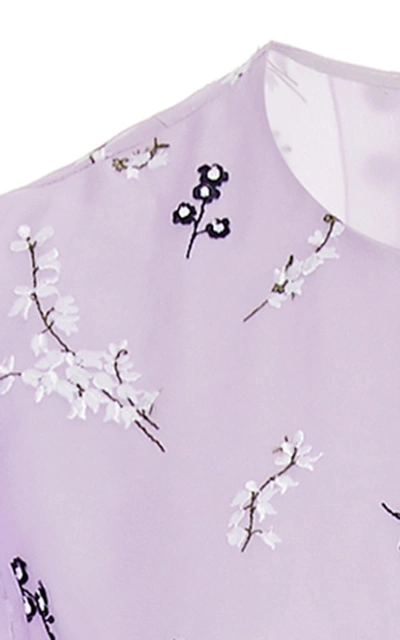 Shop Erdem Triin Belted Floral-print Silk-organza Gown In Purple