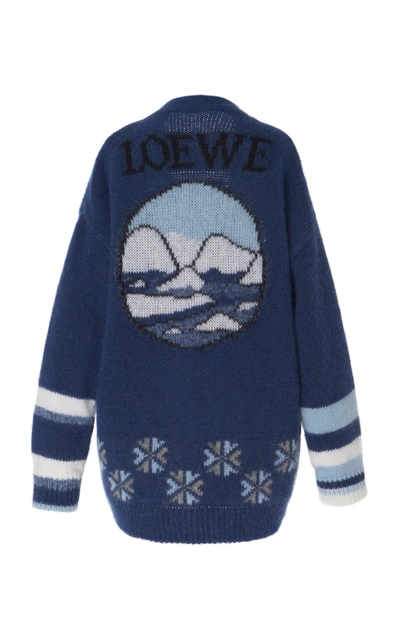 Shop Loewe Women's Oversized Bear-knit Mohair-blend Cardigan In Blue