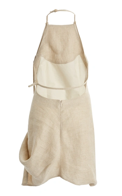 Shop Jacquemus Figuerolles Draped Halterneck Linen-blend Mini Dress In White