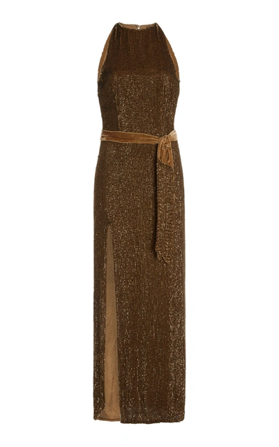Shop Retroféte Women's Tzilly Sequin-embellished Belted Jersey Dress In Brown