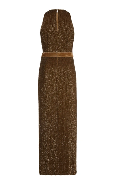 Shop Retroféte Women's Tzilly Sequin-embellished Belted Jersey Dress In Brown