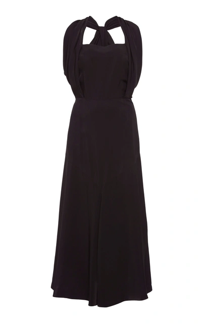 Shop Prada Chiffon Midi Dress In Black