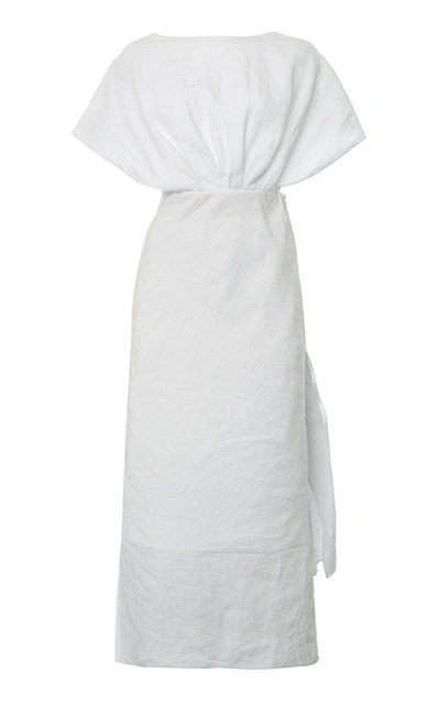 Shop Miu Miu Drape-detailed Linen Midi Dress In White