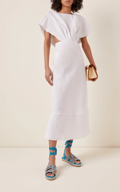 Miu Miu Women's Short-sleeve Open-back Linen Dress In White