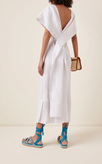 Shop Miu Miu Drape-detailed Linen Midi Dress In White