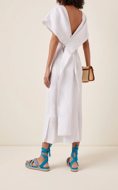 Miu Miu Women's Short-sleeve Open-back Linen Dress In White