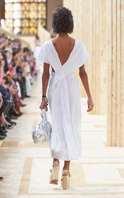 Miu Miu Women's Short-sleeve Open-back Linen Dress In White