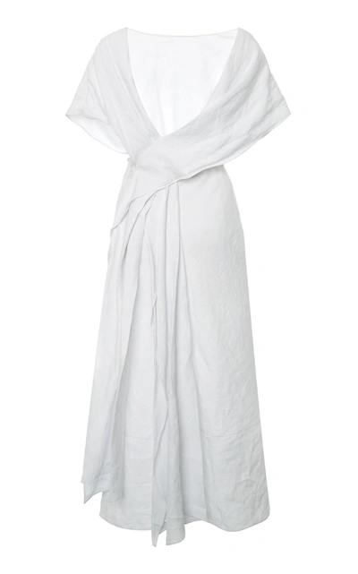 Miu Miu Women's Short-sleeve Open-back Linen Dress In White