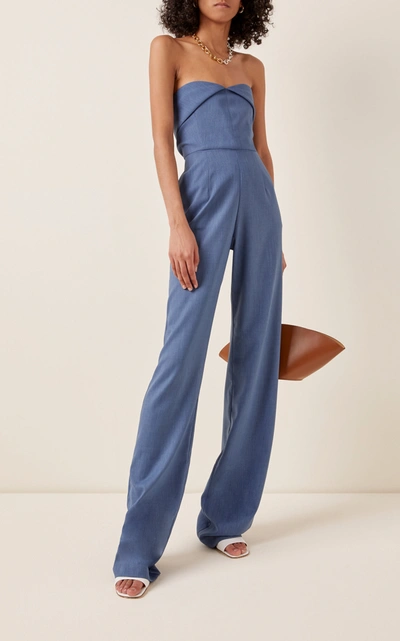 Shop Materiel Belted Chambray Strapless Jumpsuit In Blue