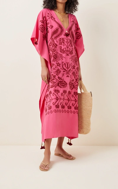 Shop Figue Women's Eliza Cotton Embroidered Caftan In Pink