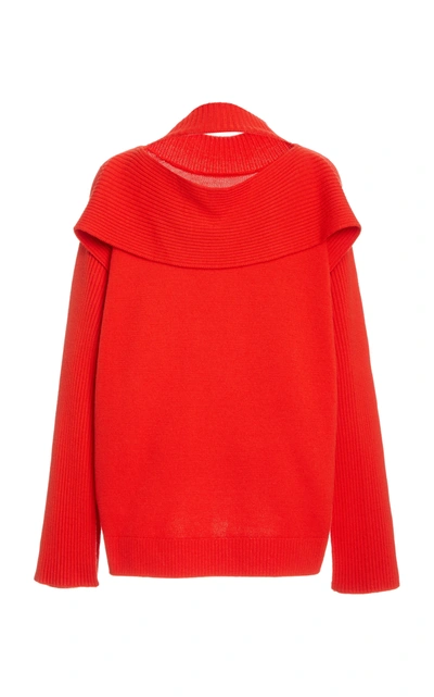 Shop Monse Ribbed Cowl Back Wool Sweater In Red