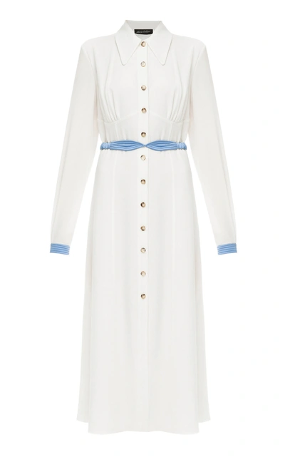 Shop Anna October Alexandra Belted Crepe De Chine Shirt Dress In White