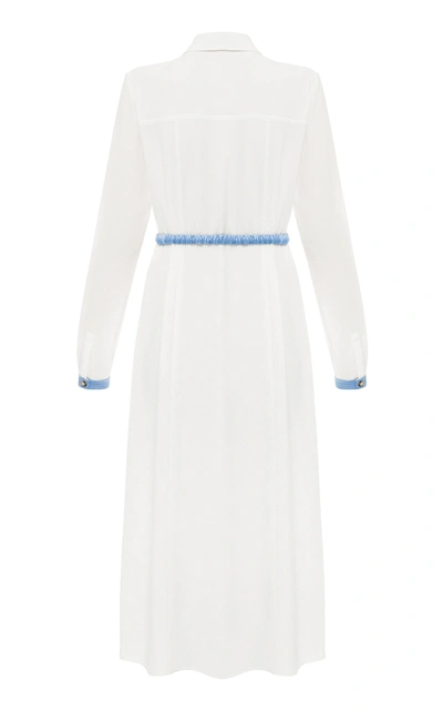 Shop Anna October Alexandra Belted Crepe De Chine Shirt Dress In White