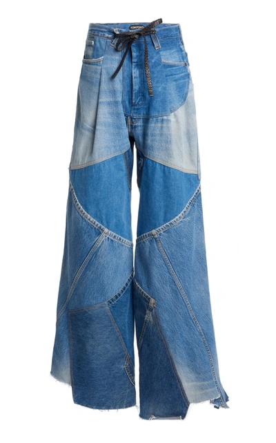 Shop Tom Ford Women's Wide-leg Patchwork Jeans In Blue