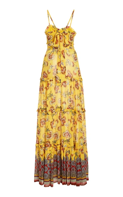 Shop Alexis Women's Lussa Ruffled Printed Chiffon Maxi Dress In Yellow,white