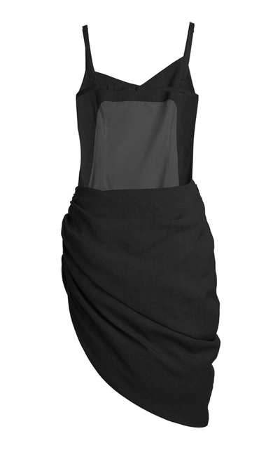 Shop Jacquemus Women's Saudade Asymmetric Draped Hemp-blend Mini Dress In Black,brown