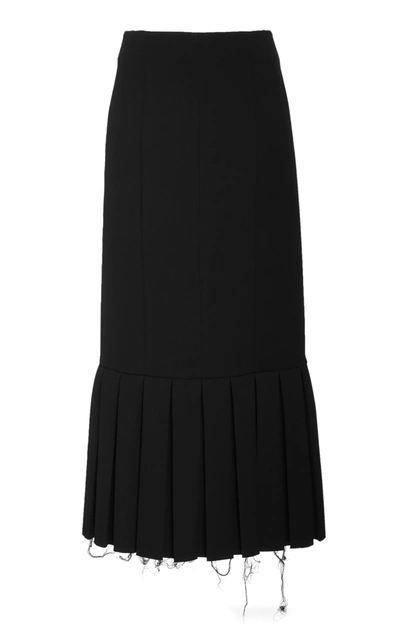 Shop Marina Moscone Women's Pleated Wool-crepe Pencil Skirt In Black