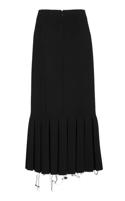Shop Marina Moscone Women's Pleated Wool-crepe Pencil Skirt In Black
