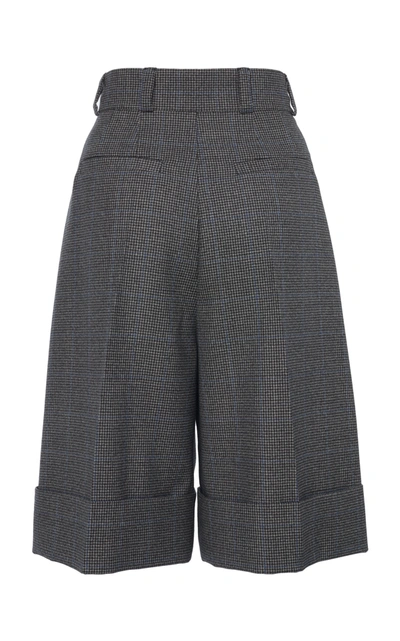 Miu Miu Pleated Wide-leg Houndstooth Shorts In Grey