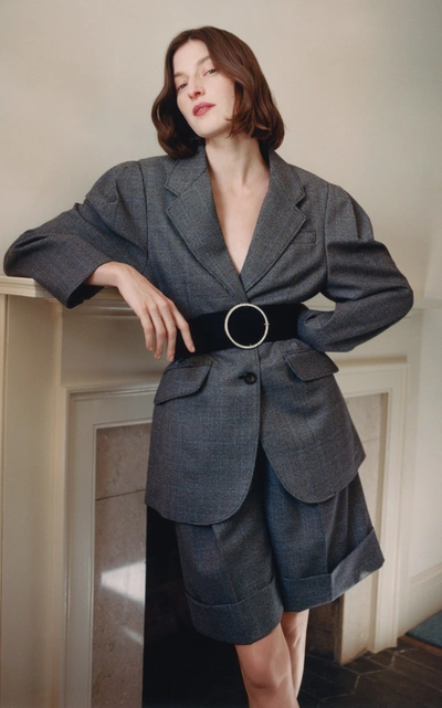 Miu Miu Pleated Wide-leg Houndstooth Shorts In Grey