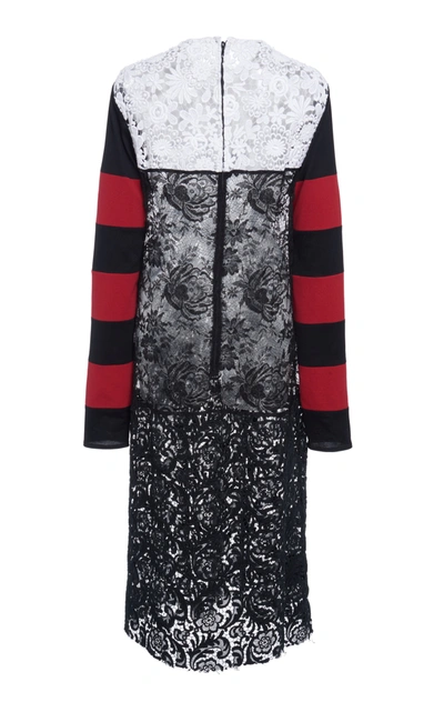 Shop Prada Paneled Striped Cotton-blend Jersey And Lace Dress In Black