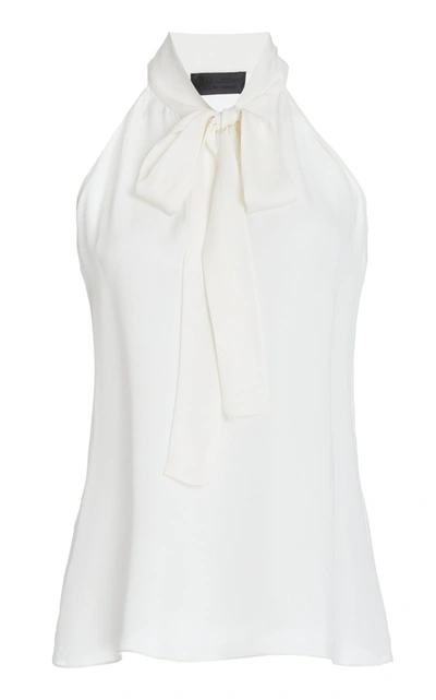 Shop Nili Lotan Pussy-bow Sleeveless Silk Top In White