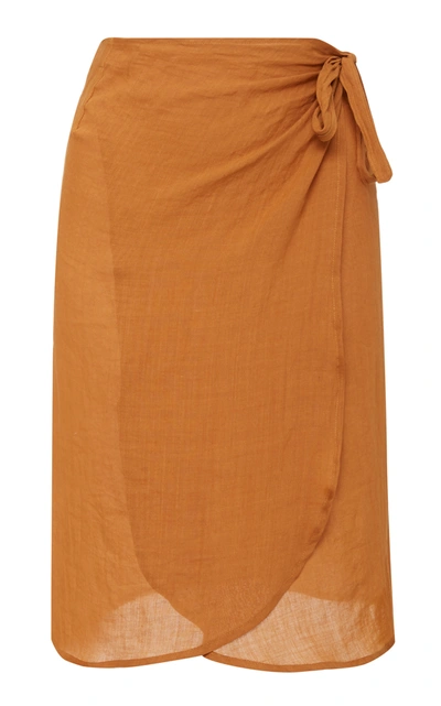 Shop Anemone The Femme Ramie Wrap Skirt In Orange