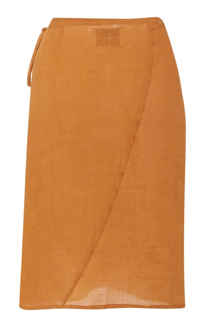 Shop Anemone The Femme Ramie Wrap Skirt In Orange