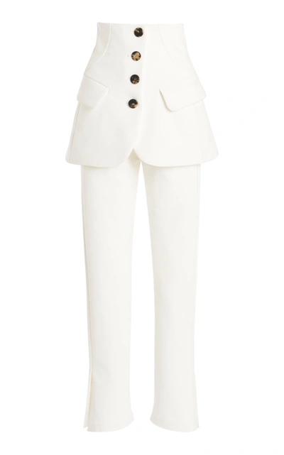 Shop A.w.a.k.e. Women's Basque-detailed Stretch-crepe Trousers In Ivory