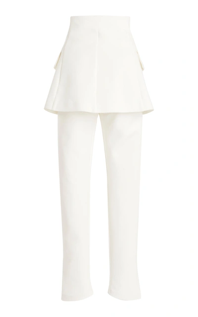 Shop A.w.a.k.e. Women's Basque-detailed Stretch-crepe Trousers In Ivory