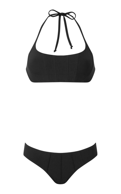 Shop Lisa Marie Fernandez Women's Crepe Corset Bikini In Black