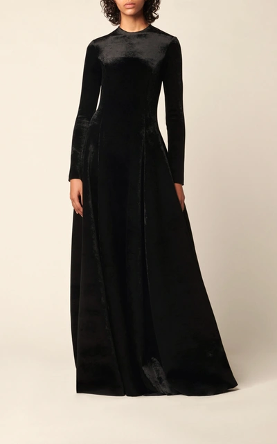 Shop Balenciaga Bonded Velvet Maxi Dress In Black