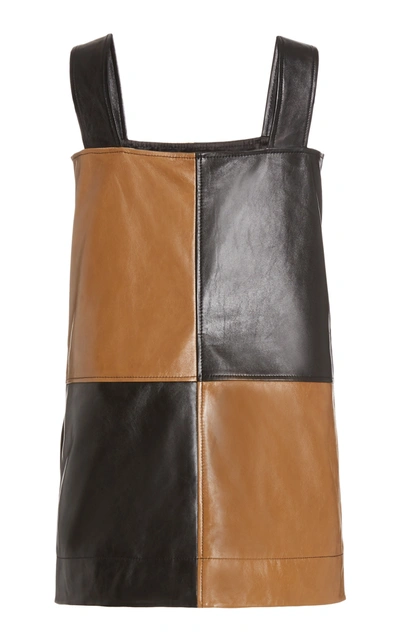 Shop Ganni Two-tone Leather Mini Dress In Brown