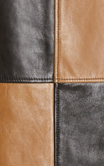 Shop Ganni Two-tone Leather Mini Dress In Brown
