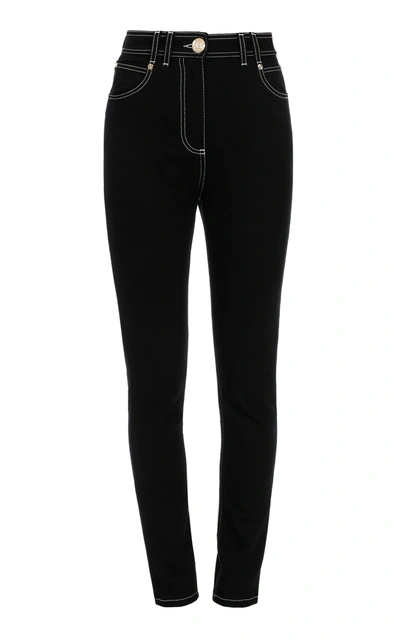 Shop Balmain Women's Top-stitched Stretch High-rise Skinny Jeans In Black