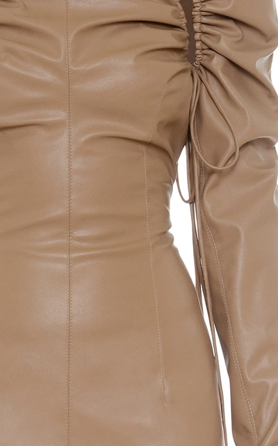 Shop Aleksandre Akhalkatsishvili Ruched Faux Leather Mini Dress In Neutral